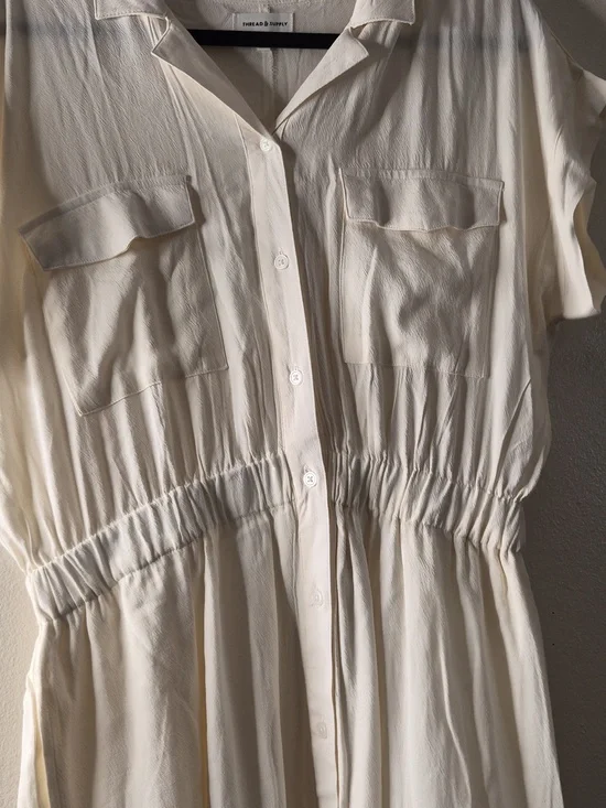 Thread & Supply Ivory Button-Front Short Sleeve Dress - Picture 2 of 8
